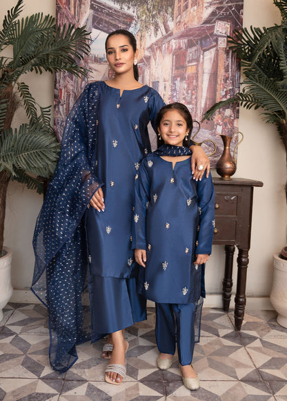 Blue Stone Embellished Kattan Silk Dupatta Set Online in Dubai UAE Abudhabi Ajman Sharjah