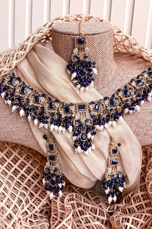 Blue Stone Work Metal Jewellery Set Online in Dubai UAE Abudhabi Ajman Sharjah