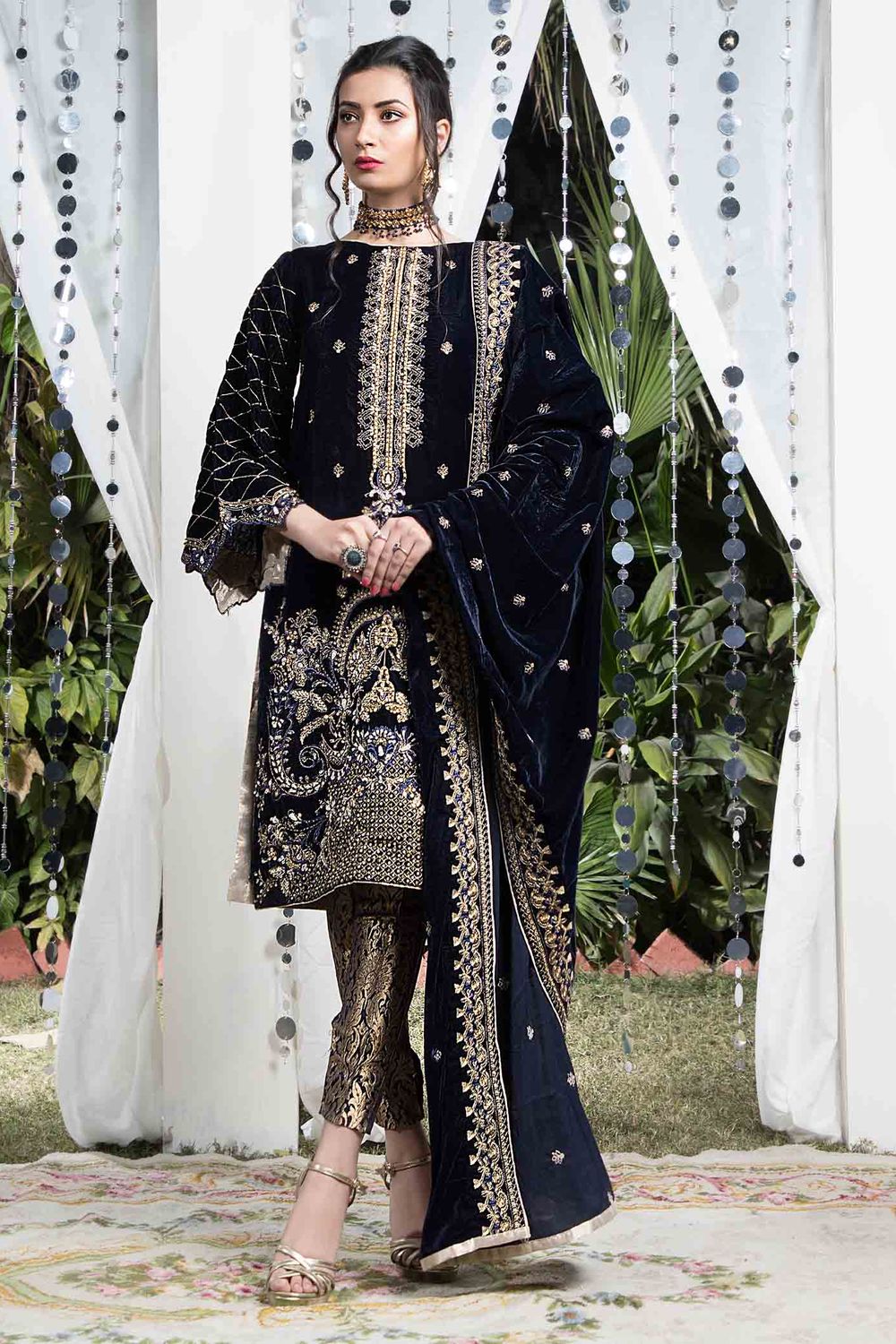 Blue Velvet Adda Work Embellished Wedding Suit Online in Dubai UAE Abudhabi Ajman Sharjah