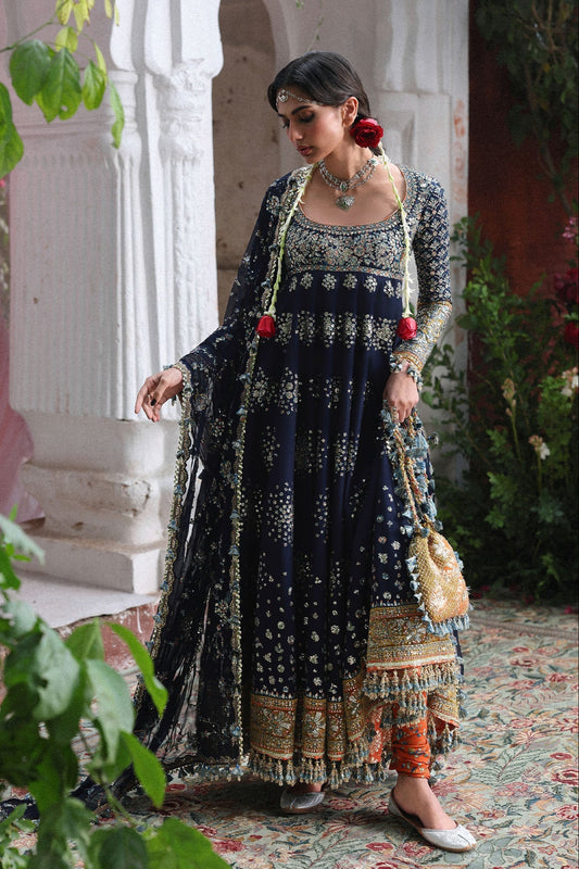 blue raw silk Pakistani designer frock Suit Online in Dubai UAE Abudhabi Ajman Sharjah