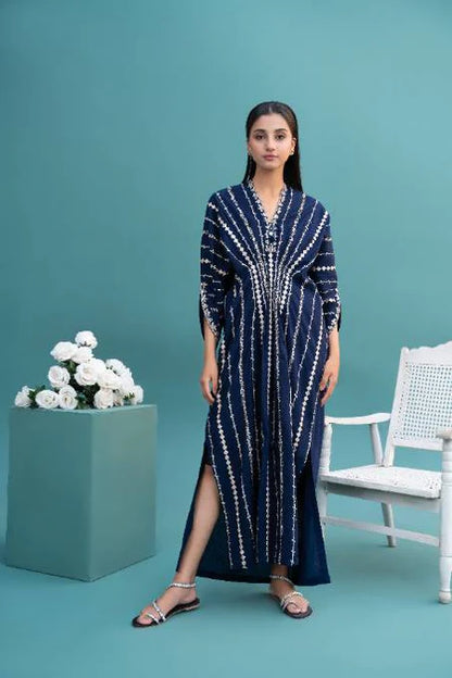 Blue Embroidered Lawn Kaftan