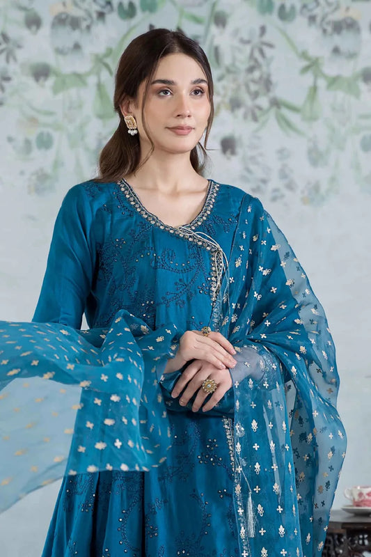 Teal Embroidered Lawn Suit with Chiffon Dupatta