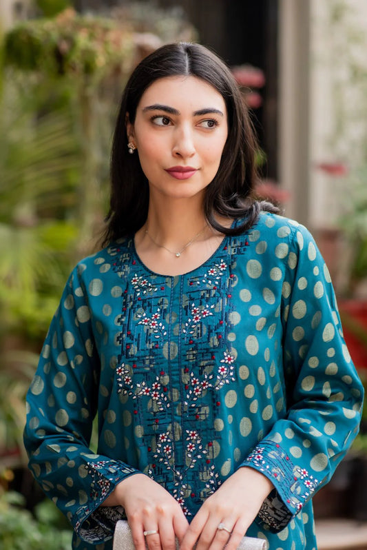 Turquoise Embroidered Kurta with Pants