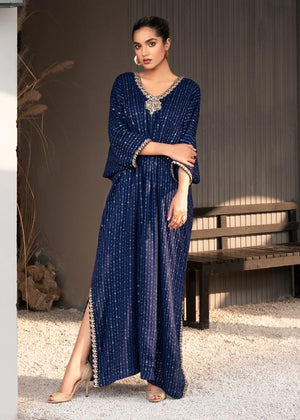 Blue Embroidered Chiffon Kaftan