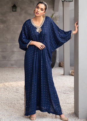 Blue Embroidered Chiffon Kaftan