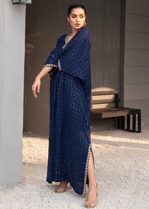 Blue Embroidered Chiffon Kaftan