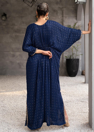 Blue Embroidered Chiffon Kaftan