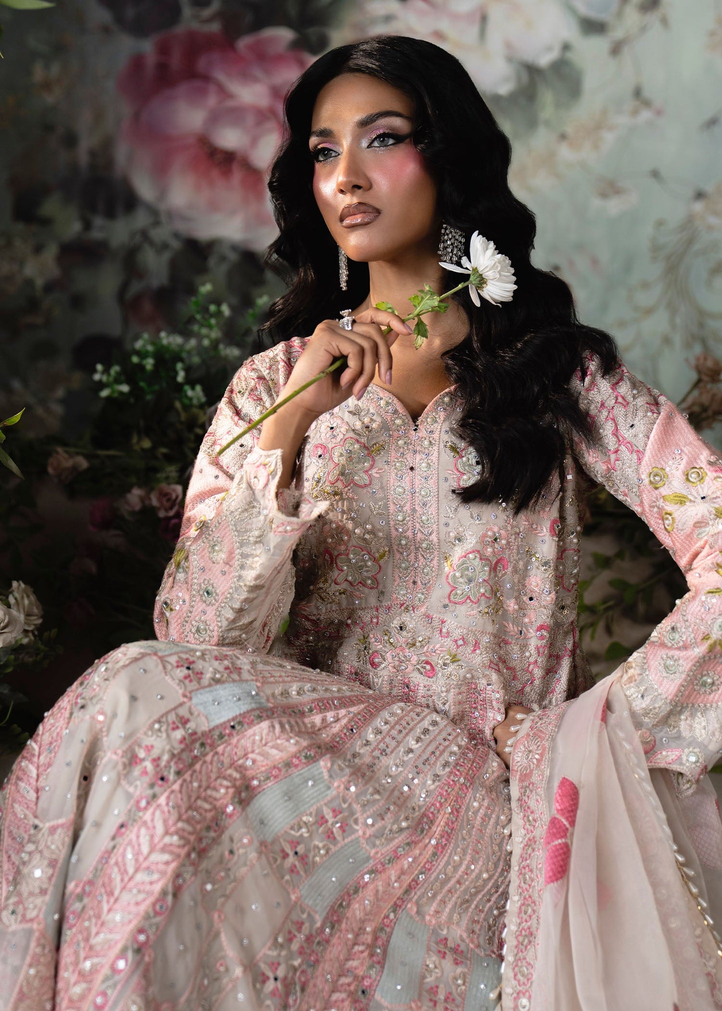 Blush Pink Chiffon Embroidered Wedding Guest Outfit Online in UK USA Canada