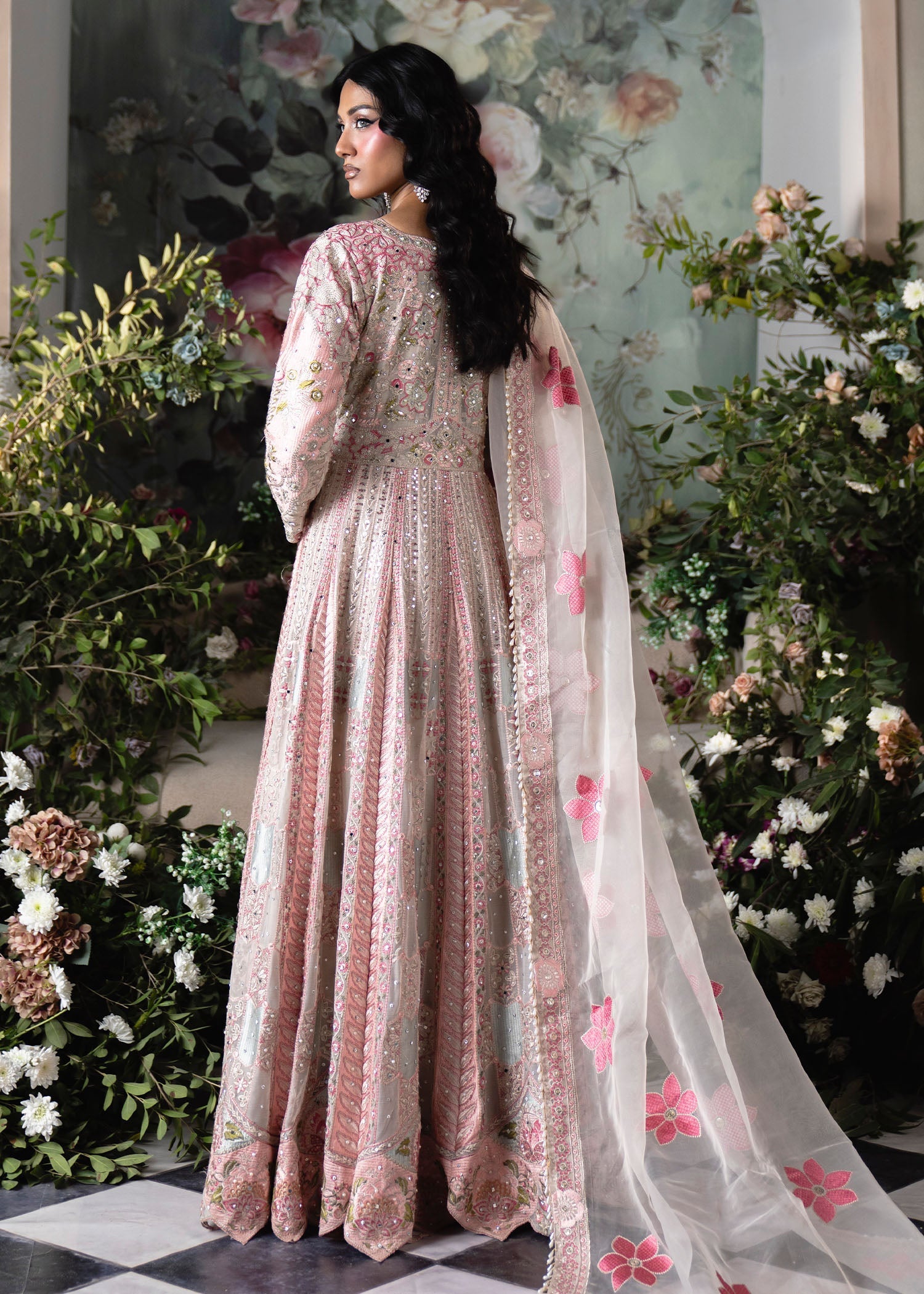 Blush Pink Chiffon Embroidered Wedding Wear Online in Dubai DXB UAE Abudhabi Meena Bazaar