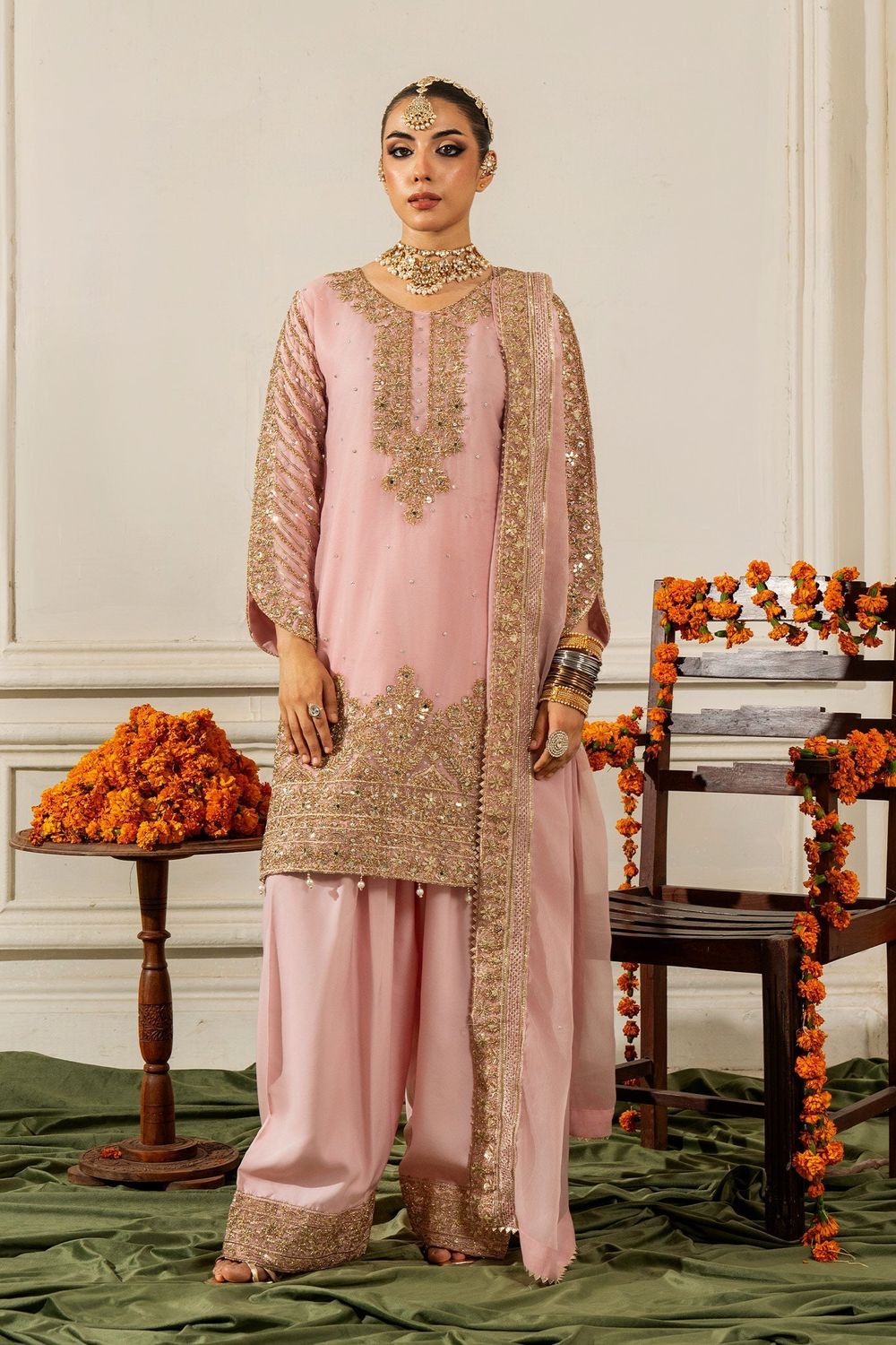 Blush Pink Chiffon Festive Wear Suit Online in Dubai UAE Abudhabi Ajman Sharjah