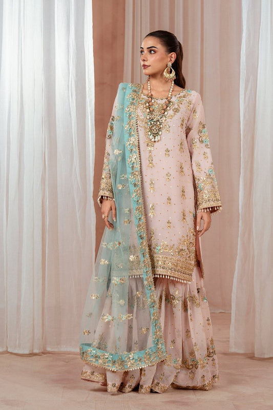 Blush Pink Chiffon Gharara Suit Online in Dubai UAE Abudhabi Ajman Sharjah