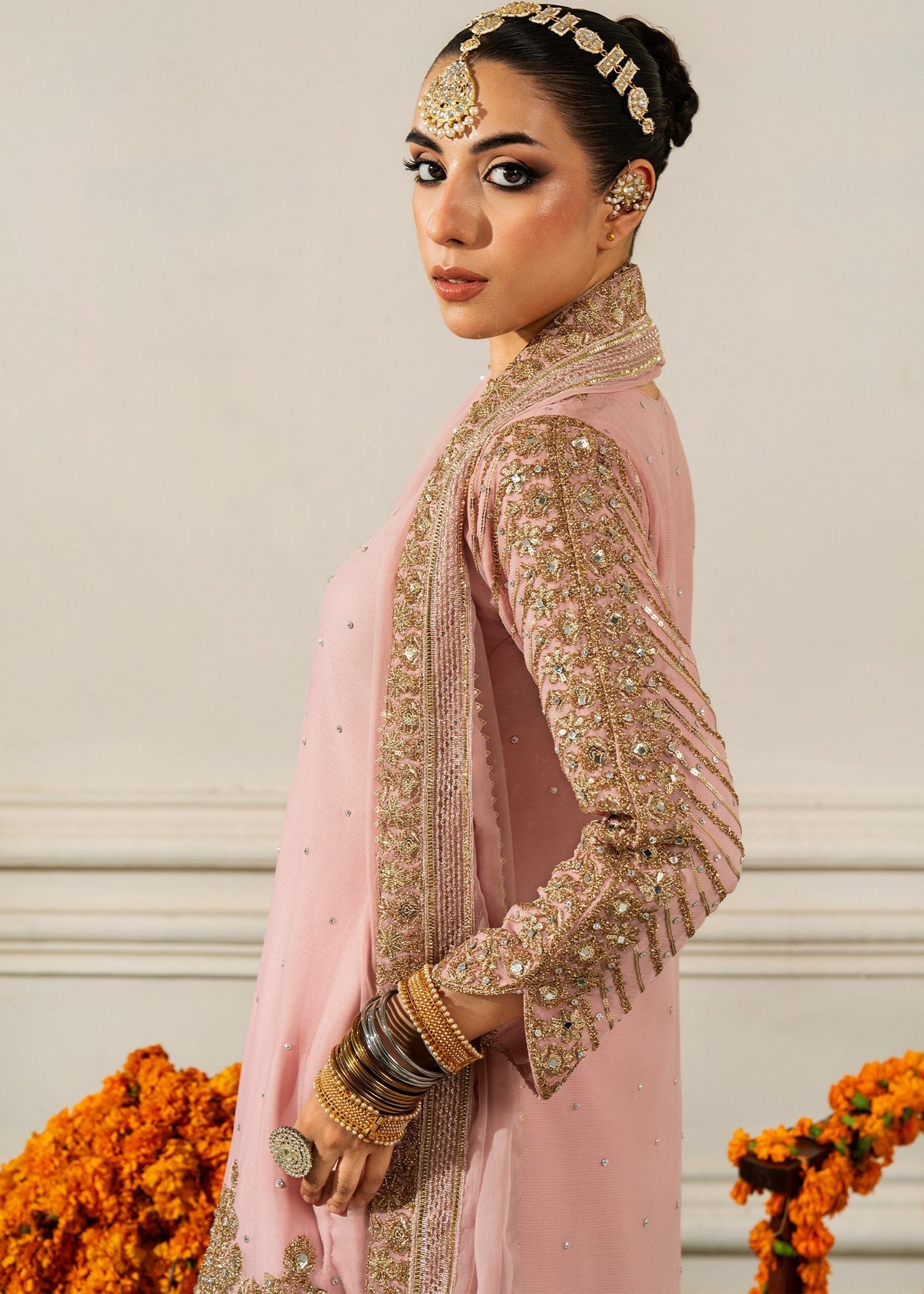 Blush Pink Chiffon Party Dress Material Online in UK USA Canada