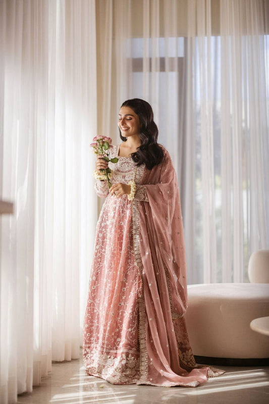 Blush Pink Chiffon Wedding Guest Wear Suit Online in Dubai UAE Abudhabi Ajman Sharjah
