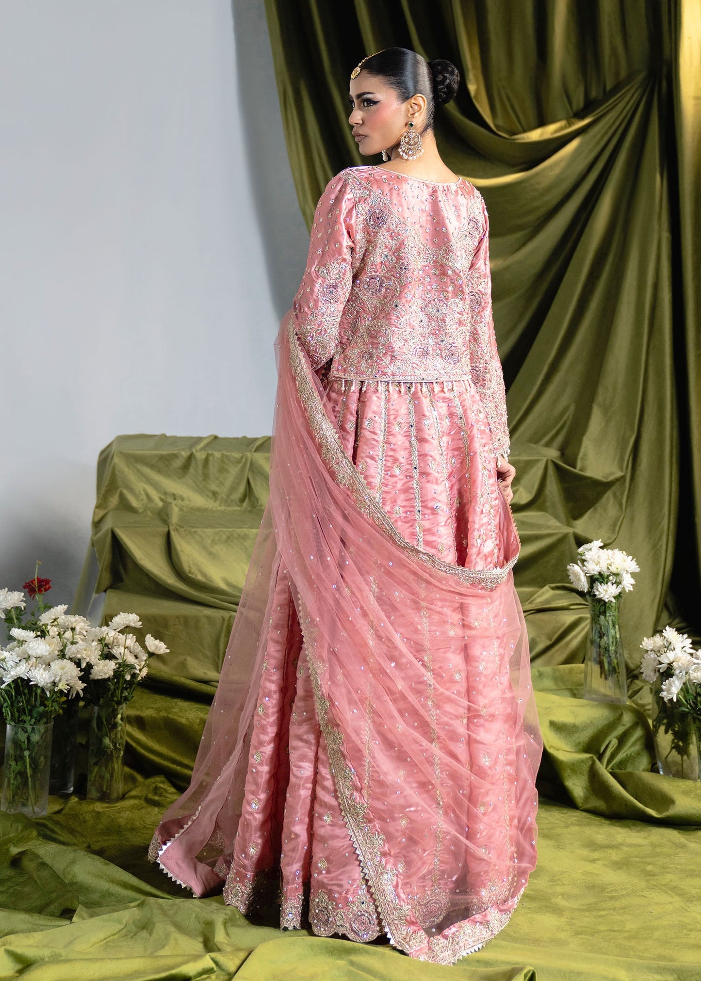 Blush Pink Embellished Charmuse Lehenga Suit Online in UK USA Canada