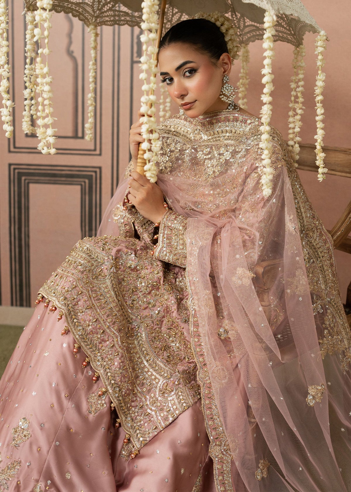 Blush Pink Embroidered Charmuse Wedding and Bridal Dress Online in Dubai UAE Abudhabi Ajman Sharjah