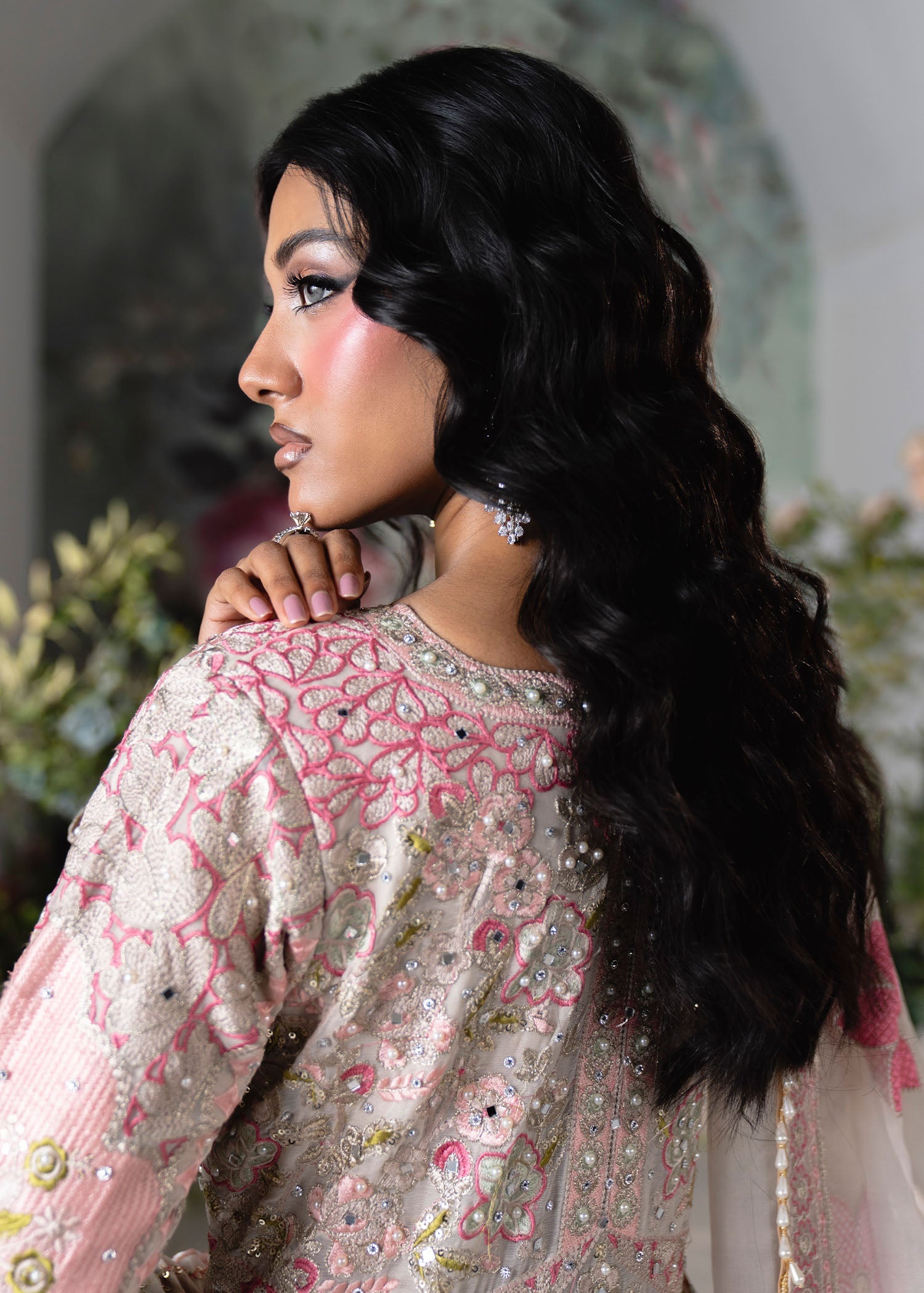 Blush Pink Embroidered Chiffon Formal Suit Online in Dubai UAE Abudhabi Ajman Sharjah