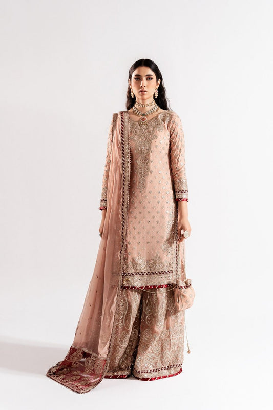 Blush Pink Embroidered Chiffon Wedding Sharara Online in Dubai UAE Abudhabi Ajman Sharjah