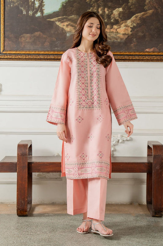Blush Pink Embroidered Cotton Straight Kurta Online in Dubai UAE Abudhabi Ajman Sharjah