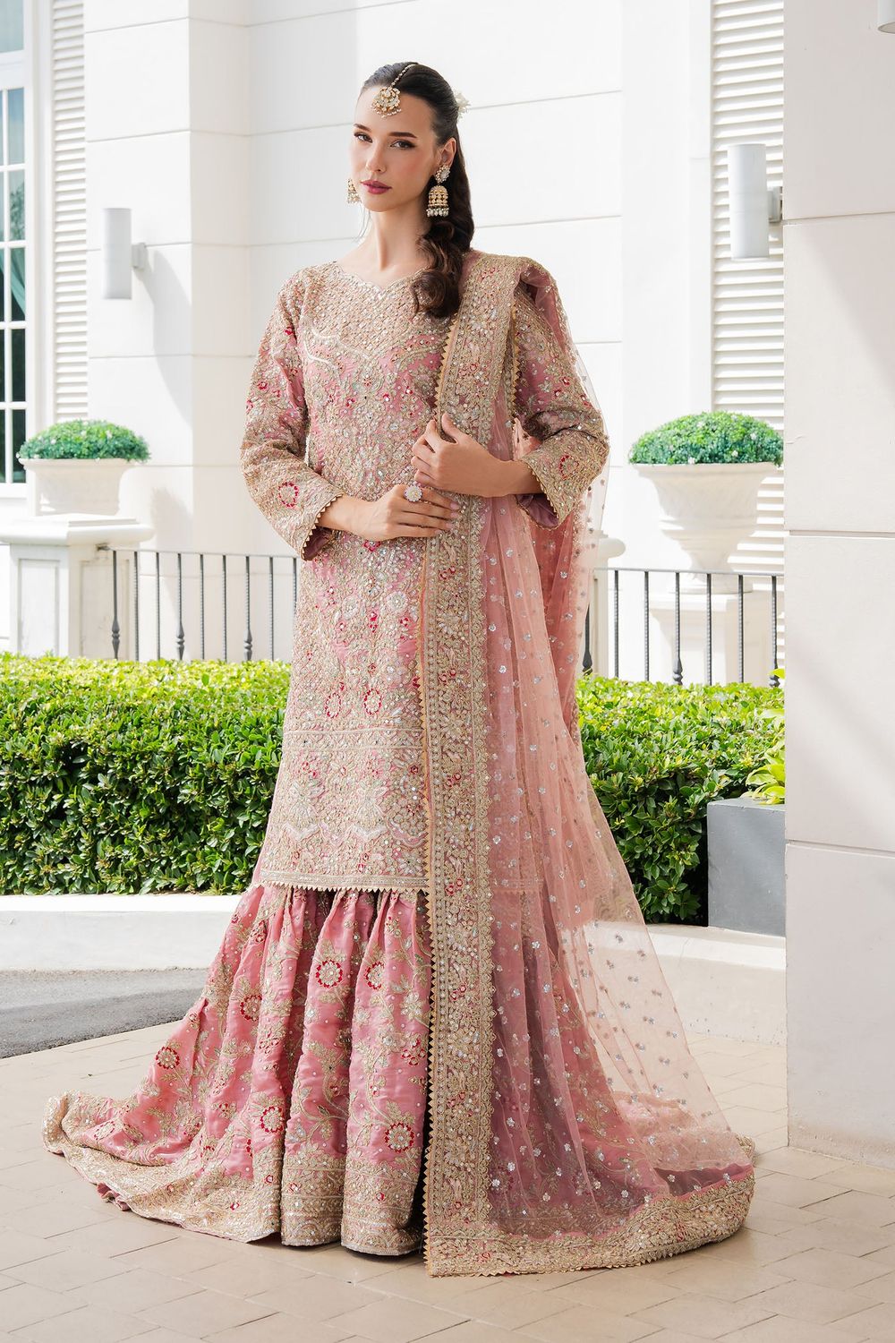 Blush Pink Embroidered Lava Silk Gharara Suit Online in Dubai UAE Abudhabi Ajman Sharjah