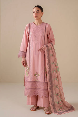 Blush Pink Embroidered Lawn Long Kurta Set Online in Dubai UAE Abudhabi Ajman Sharjah