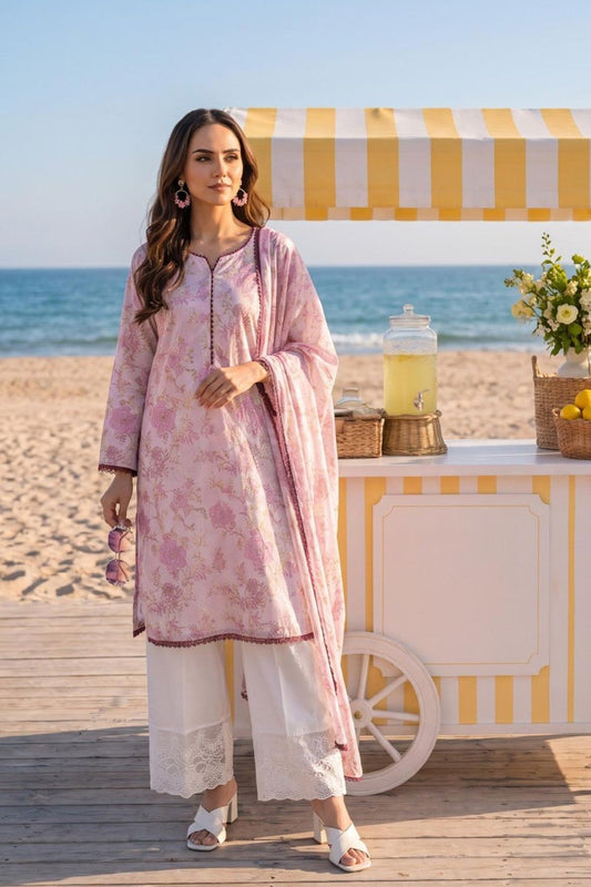 Blush Pink Embroidered Lawn Pakistani Suit Online in Dubai UAE Abudhabi Ajman Sharjah