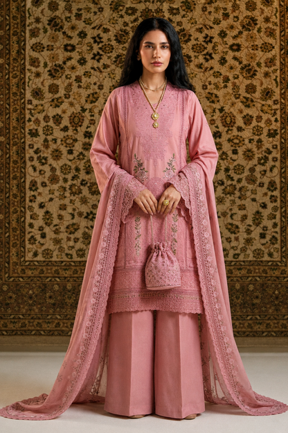 Blush Pink Embroidered Lawn Suit Online in Dubai UAE Abudhabi Ajman Sharjah