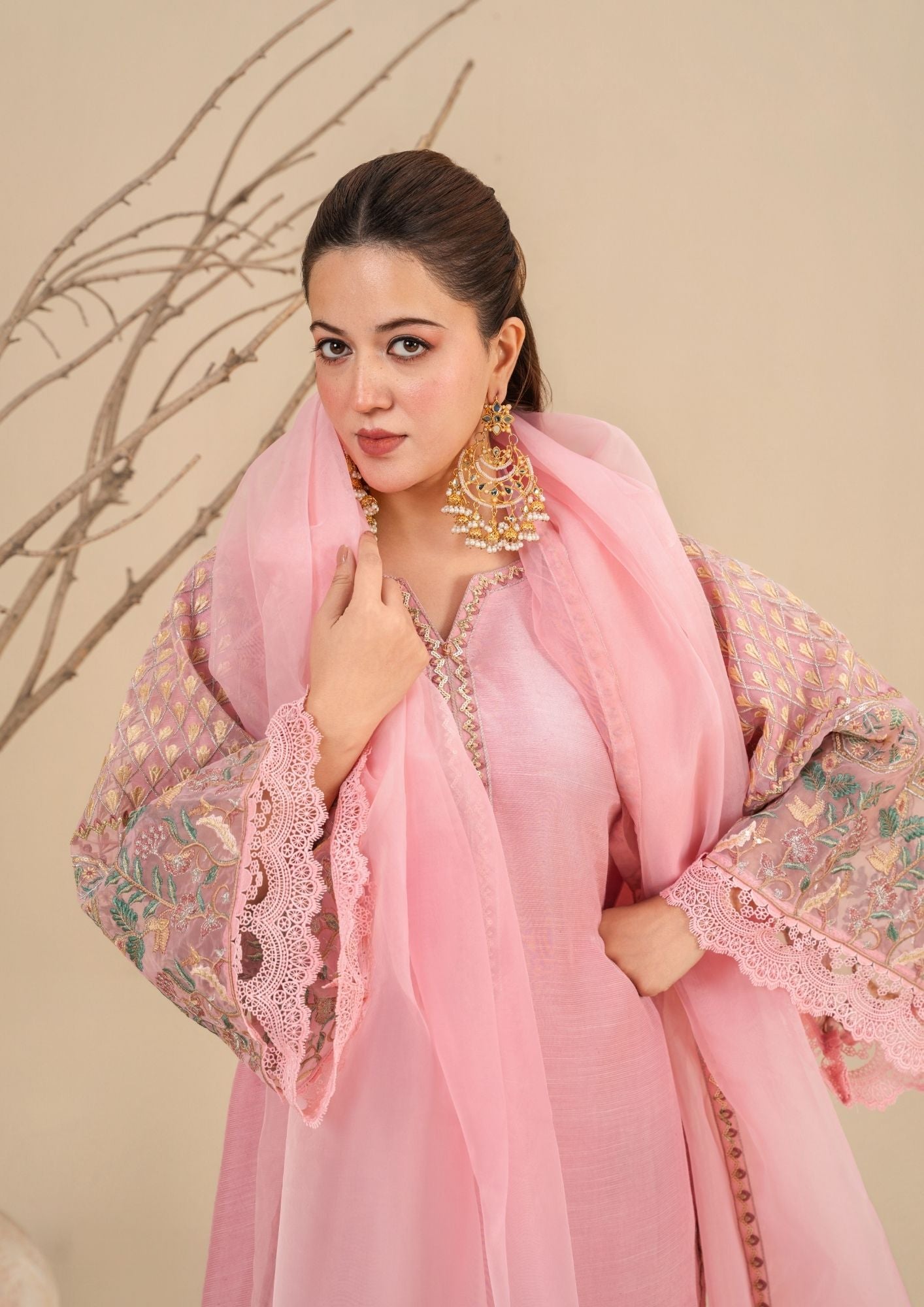 Blush Pink Embroidered Organza Dupatta Pakistani Suit Online in Dubai DXB UAE Abudhabi Meena Bazaar