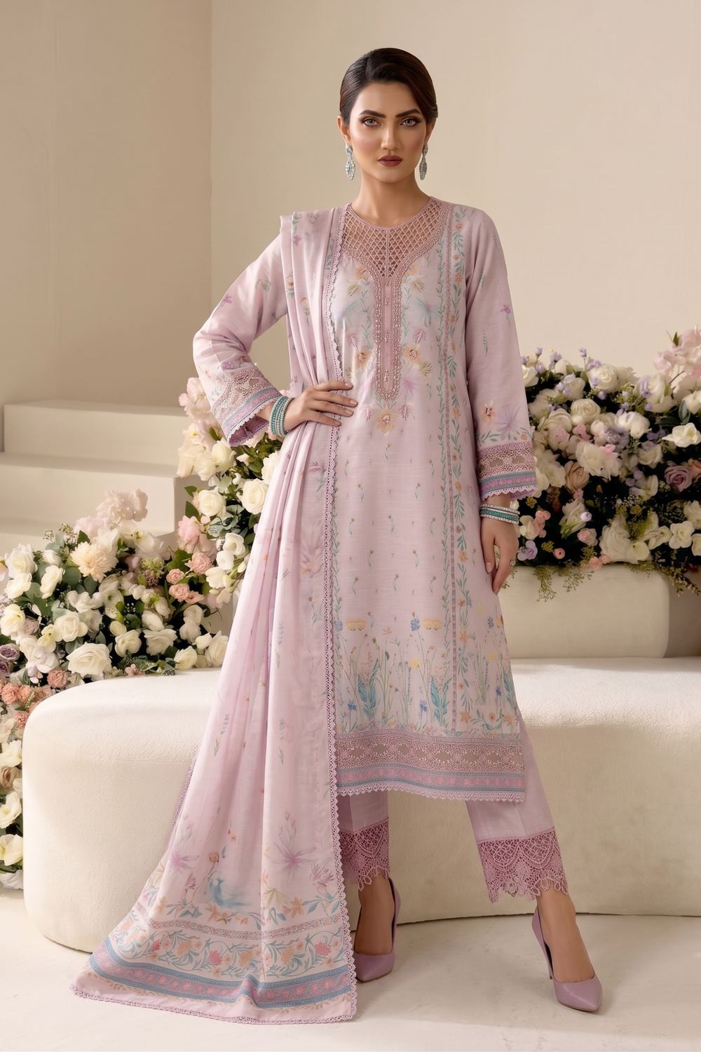 Blush Pink Embroidered Raw Silk Pakistani Suit Online in Dubai UAE Abudhabi Ajman Sharjah