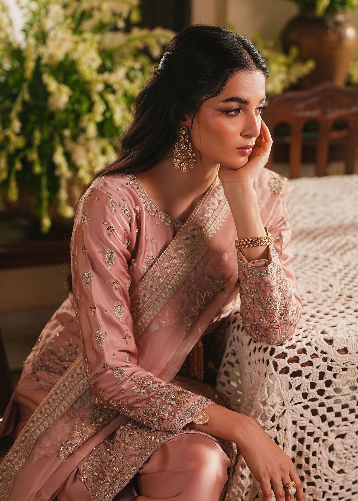 Blush Pink Embroidered Silk Charmeuse Ladies Partywear Suit Online in Dubai DXB UAE Abudhabi Meena Bazaar