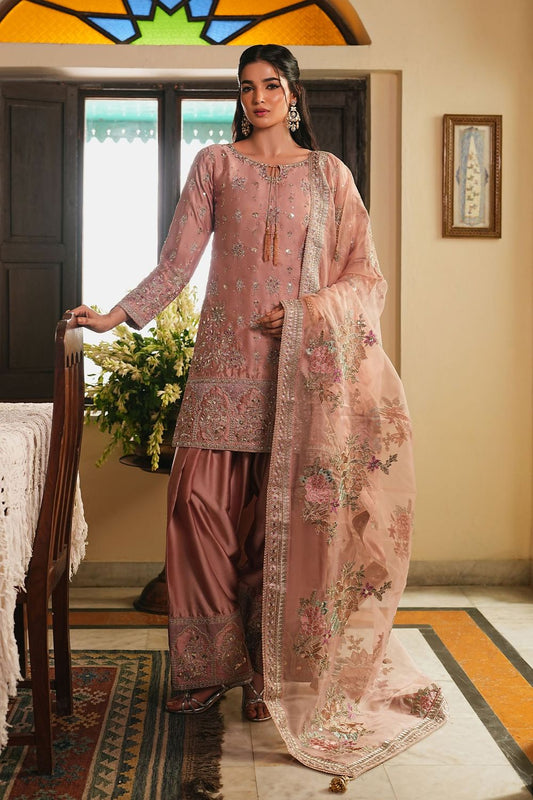 Blush Pink Embroidered Silk Charmeuse Pakistani Suit Online in Dubai UAE Abudhabi Ajman Sharjah