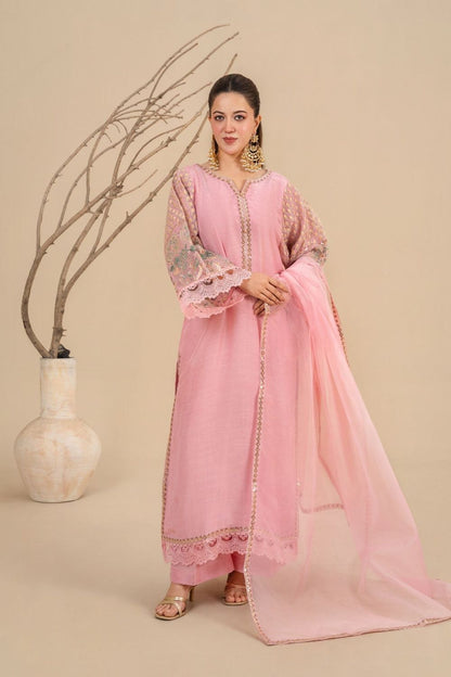 Blush Pink Embroidered Viscose Raw Silk Pakistani Suit Online in Dubai UAE Abudhabi Ajman Sharjah
