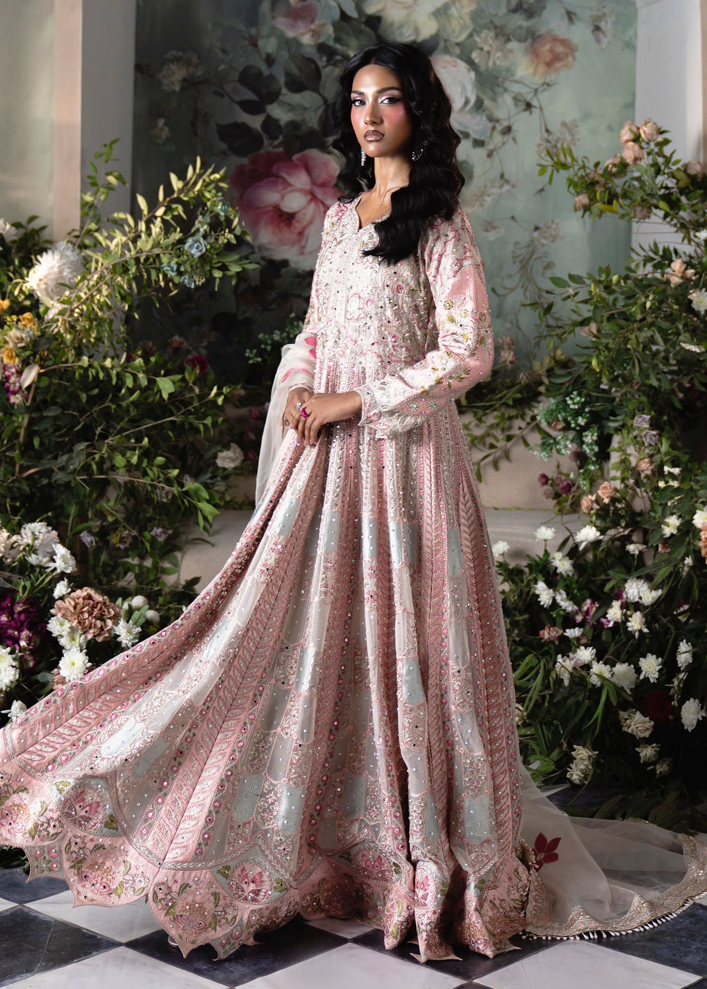 Blush Pink Floral Embroidered Chiffon Ladies Suit Online in Sri Lanka India Australia