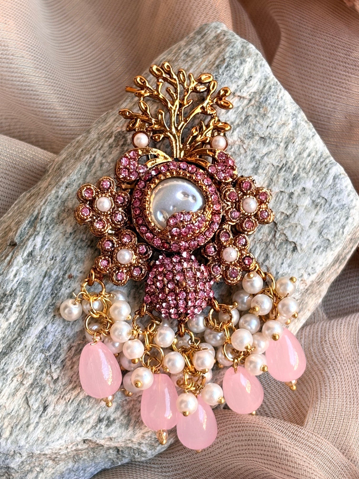 Blush Stone Earrings Tikka for Festive Celebrations Online in UK USA Canada