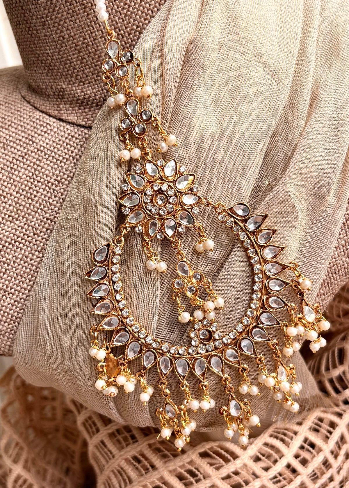 Bold Gold Plated Jumbo Earrings & Maang Tikka Set Online in Dubai UAE Abudhabi Ajman Sharjah