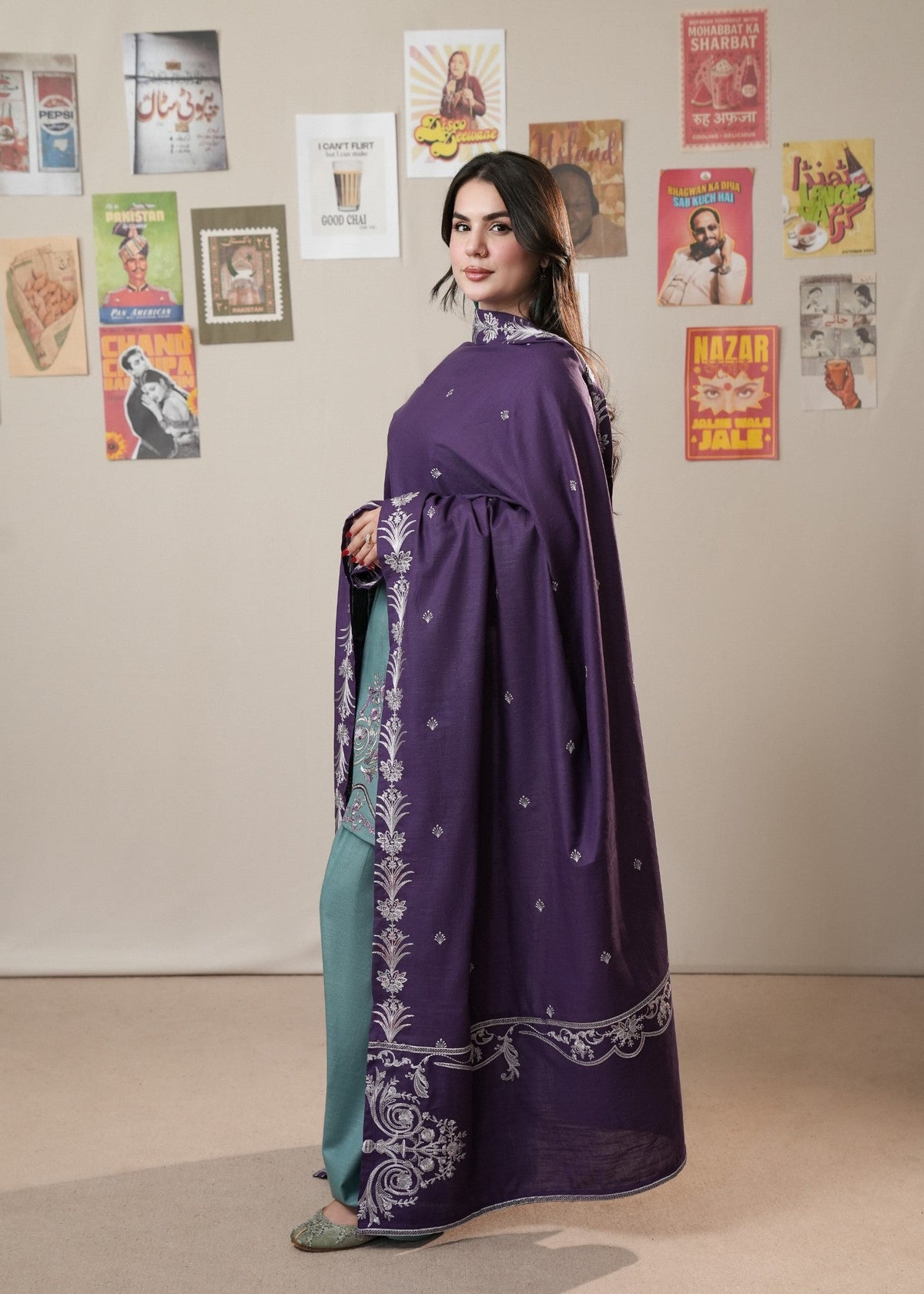 Bondi Blue Embroidered Khaddar 3 Piece Suit Online in Dubai DXB UAE Abudhabi Meena Bazaar