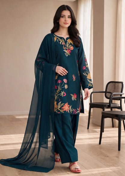 Bondi Blue Embroidered Lawn Cotton Farshi Shalwar Online in Dubai DXB UAE Abudhabi Meena Bazaar