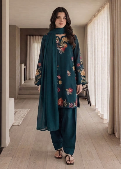 Bondi Blue Embroidered Lawn Cotton Pakistani Suit Online in Sri Lanka India Australia