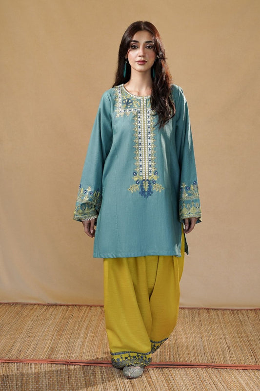 Bondi Blue Embroidered Slub Khaddar Farshi Shalwar Online in Dubai UAE Abudhabi Ajman Sharjah