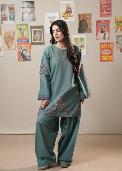 Bondi Blue Embroidered Slub Khaddar Pakistani Clothes Online in Sri Lanka India Australia