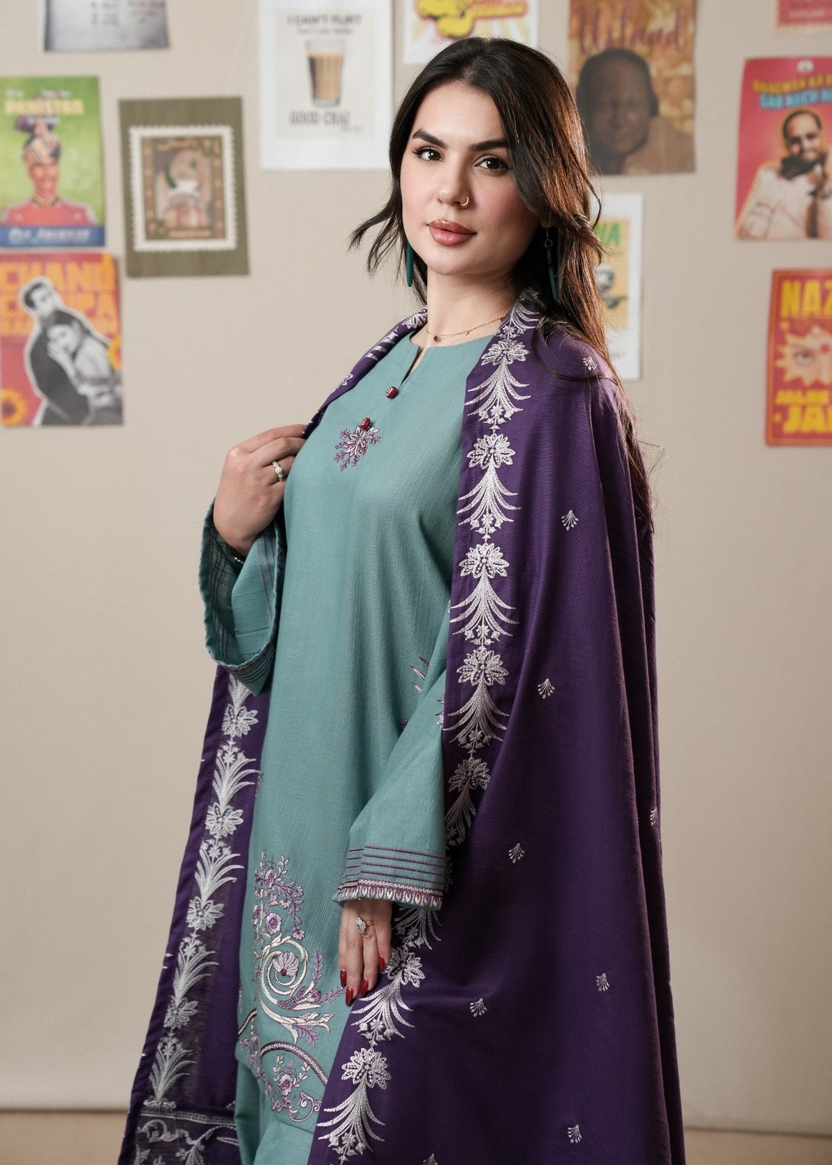 Bondi Blue Khaddar Farshi Shalwar Salwar Kameez Online in KSA Riyadh Saudi Arabia Oman Bahrain Qatar
