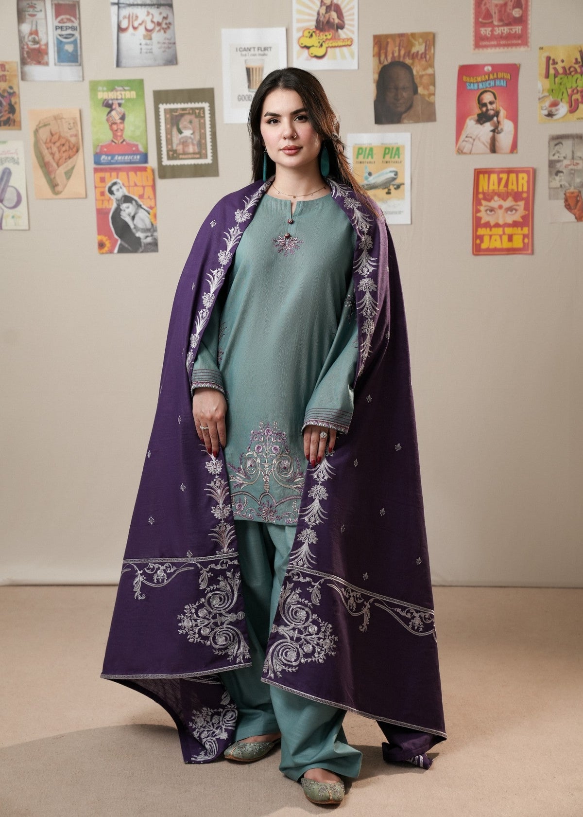 Bondi Blue Khaddar Salwar Kameez for Women Online in UK USA Canada