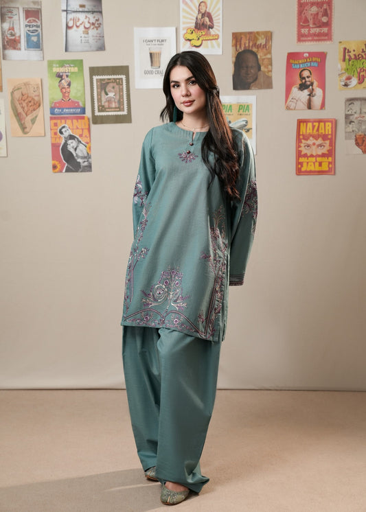 Bondi Blue Slub Khaddar Straight Kurta Pakistani Designer Suits Online in Sri Lanka India Australia