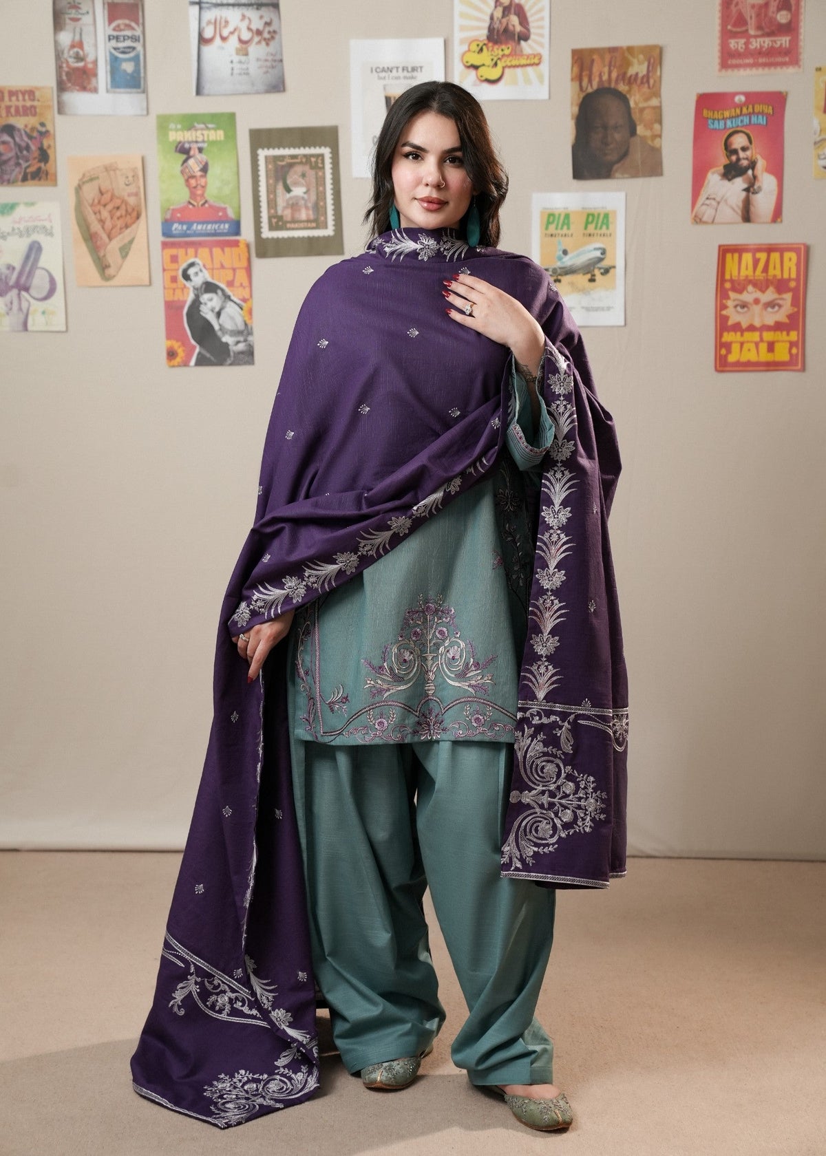 Bondi Blue Winter Wear Khaddar Suit Online in Dubai DXB UAE Abudhabi Meena Bazaar