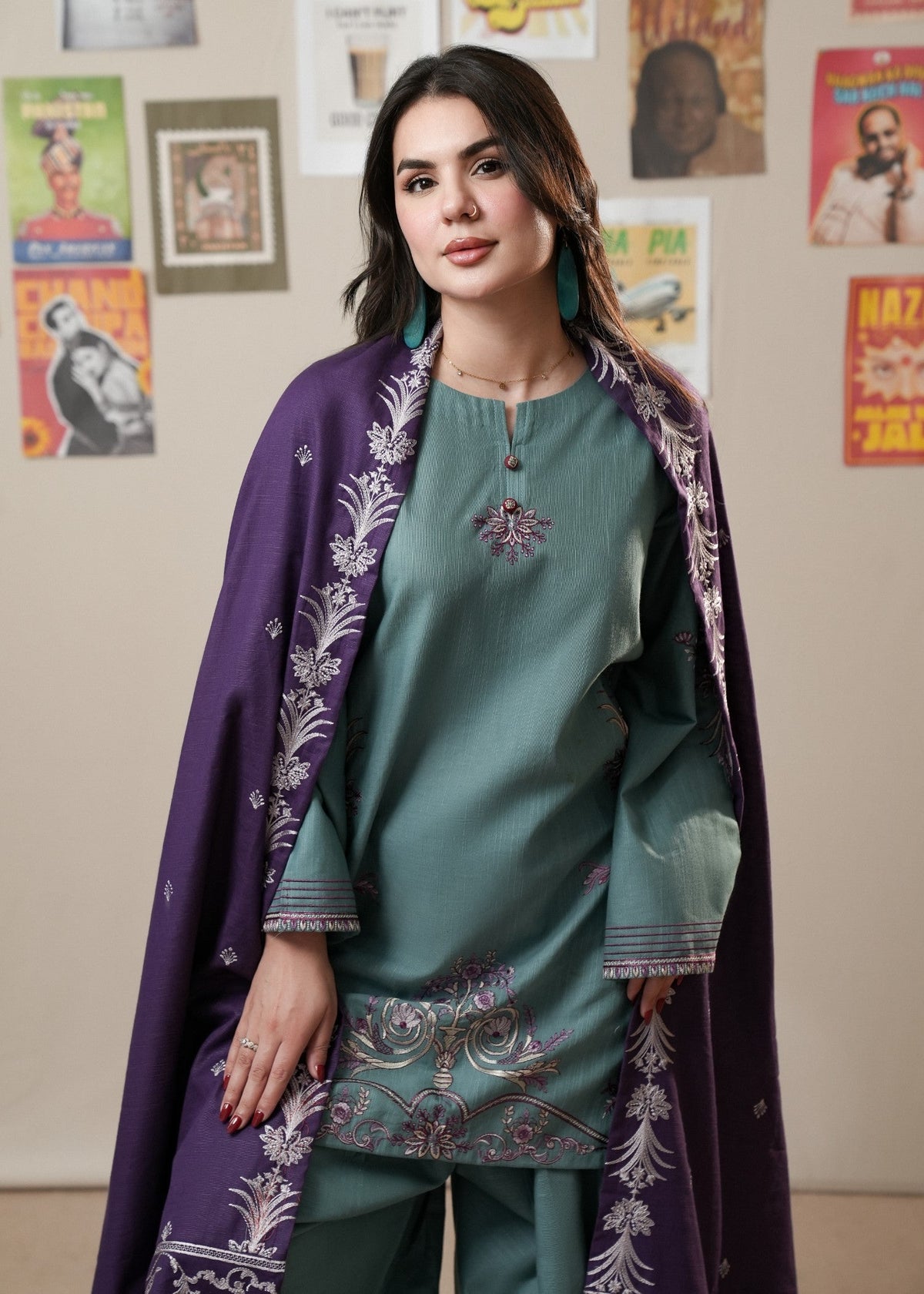 Bondi Blue Winter Wear Pakistani Salwar Suit Online in Dubai UAE Abudhabi Ajman Sharjah
