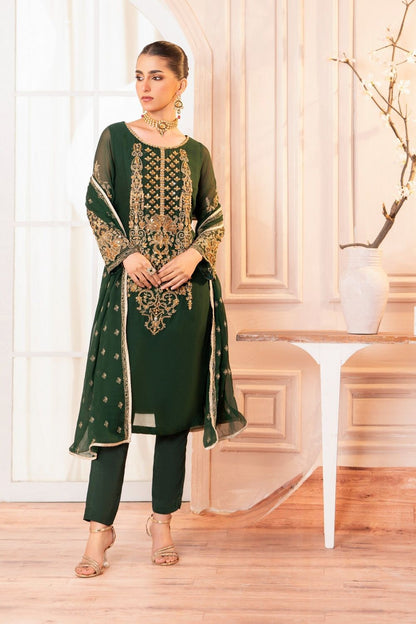 Bottle Green Adda Work Chiffon Partywear Suit Online in Dubai UAE Abudhabi Ajman Sharjah