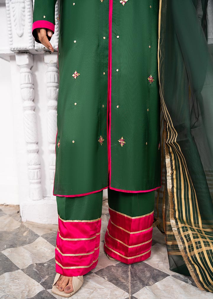 Bottle Green Adda Work Kattan Silk Pakistani Suit Online in Dubai DXB UAE Abudhabi Meena Bazaar