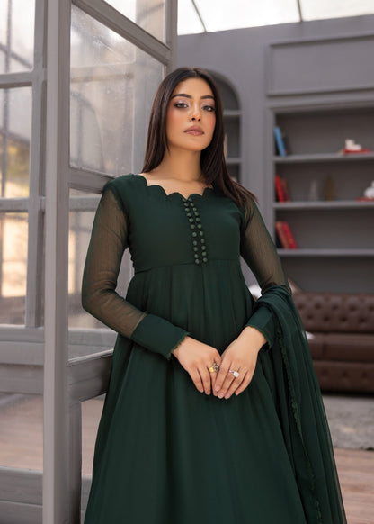 Bottle Green Chiffon Festive Wear Kurta Set Online in Sri Lanka India Australia