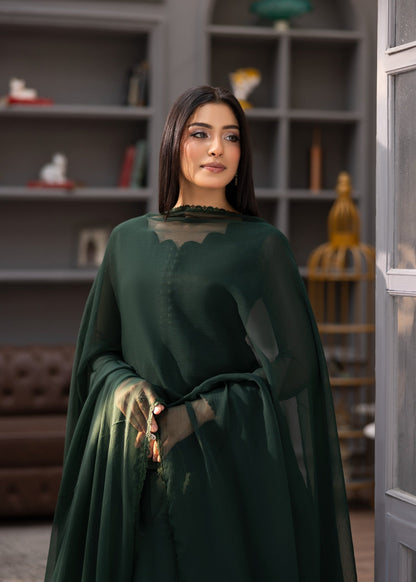 Bottle Green Chiffon Flared Top Suit Online in Dubai UAE Abudhabi Ajman Sharjah