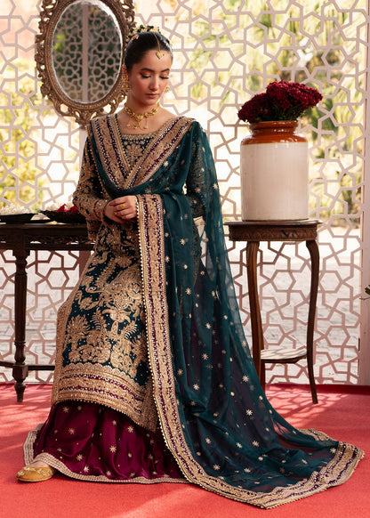 Bottle Green Embellished Charmuse Formal Suit Online in KSA Riyadh Saudi Arabia Oman Bahrain Qatar