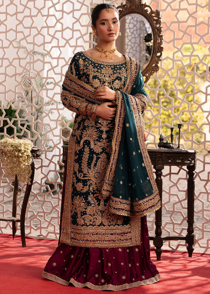 Bottle Green Embellished Charmuse Wedding Outfit Online in Dubai DXB UAE Abudhabi Meena Bazaar